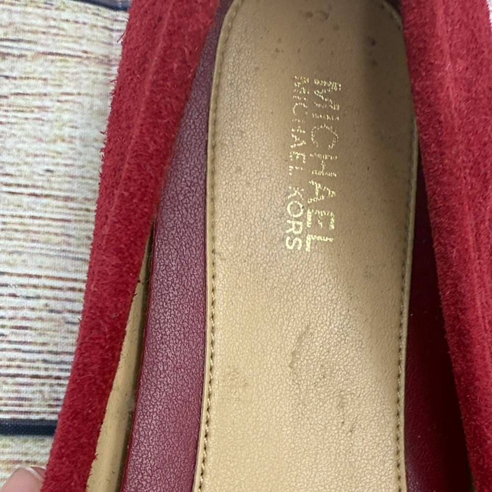 Michael Kors Burgundy Suede Loafers with Gold Accents - Picture 4 of 8